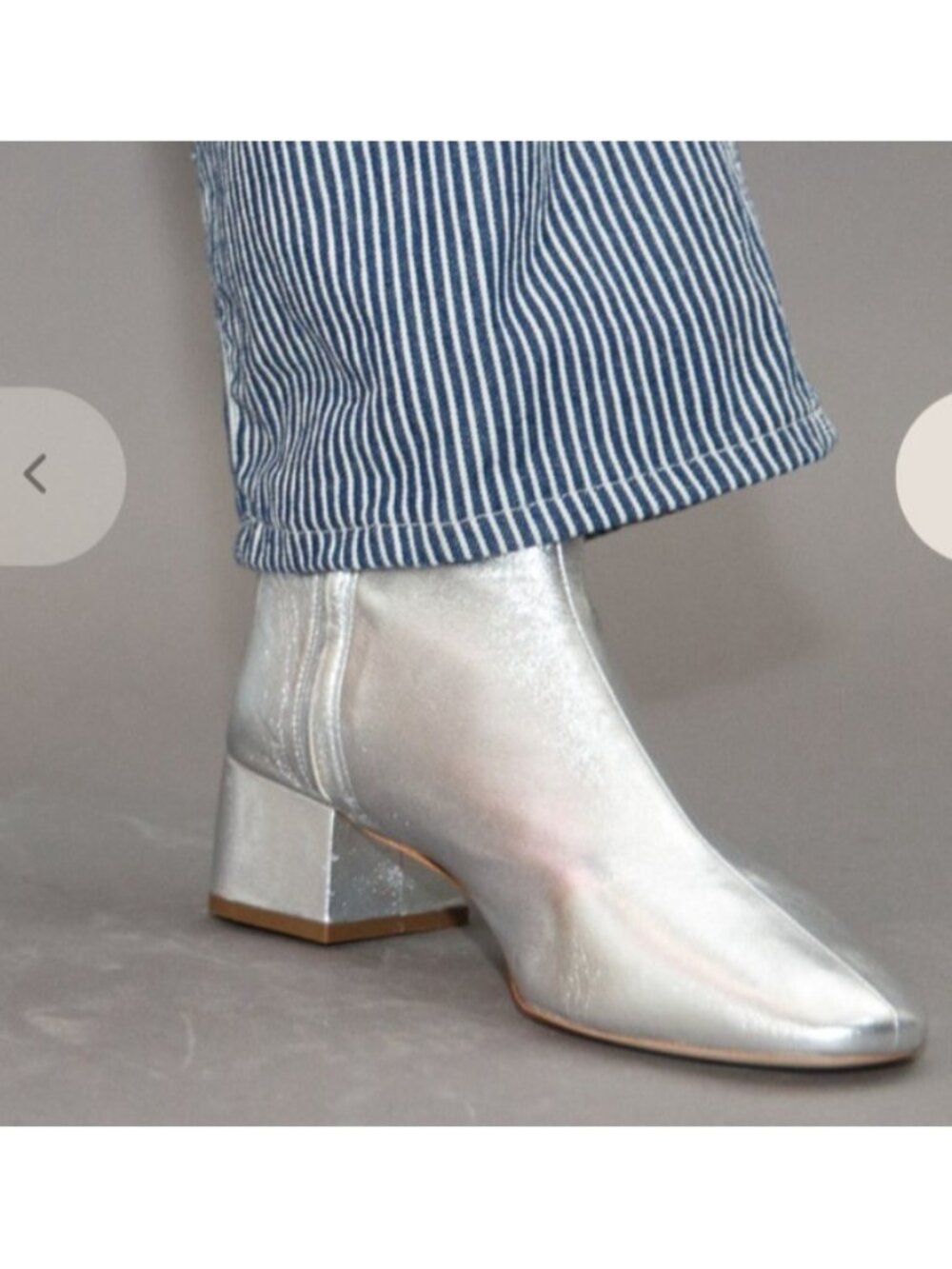 Loeffler Randall Silver Metallic Leather Ankle Boots Block Heel Size 8.5 B